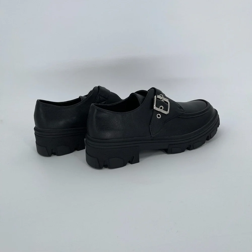 Forever Women's Black‎ Buckle Strap Chunky Lug Sole Berry-96 Loafers Size 8.5